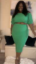 Load image into Gallery viewer, What&#39;s Poppin Midi Dress SetPoppin Midi Dress SetSandiyah&#39;s ClosetLook and feel like a queen in this gorgeous two-piece midi dress set. Crafted from a bubble fabric and 95% polyester and 5% spandex, the set features a short sleeve 