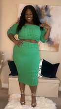 Load image into Gallery viewer, What&#39;s Poppin Midi Dress SetPoppin Midi Dress SetSandiyah&#39;s ClosetLook and feel like a queen in this gorgeous two-piece midi dress set. Crafted from a bubble fabric and 95% polyester and 5% spandex, the set features a short sleeve 