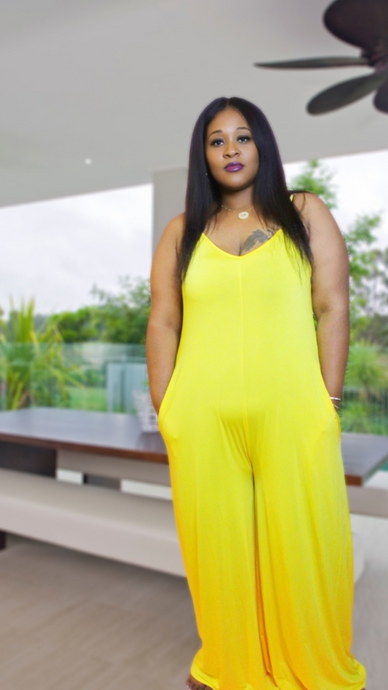 Yellow Palazzo JumpsuitYellow Palazzo JumpsuitSandiyah's ClosetGet vacation ready with this this beautiful yellow palazzo jumpsuit. It features spaghetti straps and side pockets and is also a very lightweight, stretchy and soft 