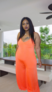 Orange Palazzo JumpsuitOrange Palazzo JumpsuitSandiyah's ClosetGet vacation ready with this this beautiful orange palazzo jumpsuit. It features spaghetti straps and side pockets and is also a very lightweight, stretchy and soft 