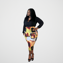 Load image into Gallery viewer, Eboni Matching SetEboni Matching SetSandiyah&#39;s Closet 

Stretch skirt set
Collar
Long sleeve
V-neck
Self-tie strap
High-waisted skirt
Elastic waistband
95% Polyester
5% Spandex
Hand wash cold
Model is wearing a 1X
