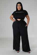 Load image into Gallery viewer, Sequoiya Overall JumpsuitSequoiyaSandiyah&#39;s Closet 

Stretch overalls
High-waisted
Self-tie
Wide-leg
Inseam is 32 inches
65% Polyester
31% Rayon
4% Spandex
Can also be styled as pants
Hand wash cold
Model is wearing