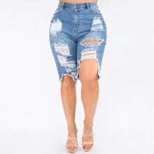 Load image into Gallery viewer, Distressed Denim Bermuda ShortsDistressed Denim Bermuda ShortsSandiyah&#39;s ClosetUpgrade your summer style with our Distressed Denim Bermuda Shorts. Made from premium quality denim, these shorts offer a comfortable fit and a trendy distressed fin