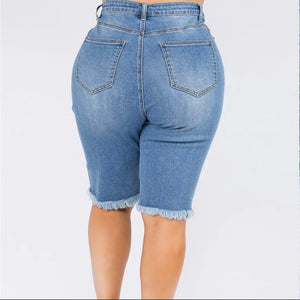 Distressed Denim Bermuda ShortsDistressed Denim Bermuda ShortsSandiyah's ClosetUpgrade your summer style with our Distressed Denim Bermuda Shorts. Made from premium quality denim, these shorts offer a comfortable fit and a trendy distressed fin