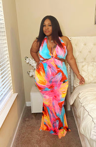 Vacation Me Please Maxi DressMaxi DressSandiyah's ClosetThis watercolor-style print is a beautiful fusion of vivid colors and artistic brushstrokes, reminiscent of a tropical paradise. With its vibrant colors and  pattern